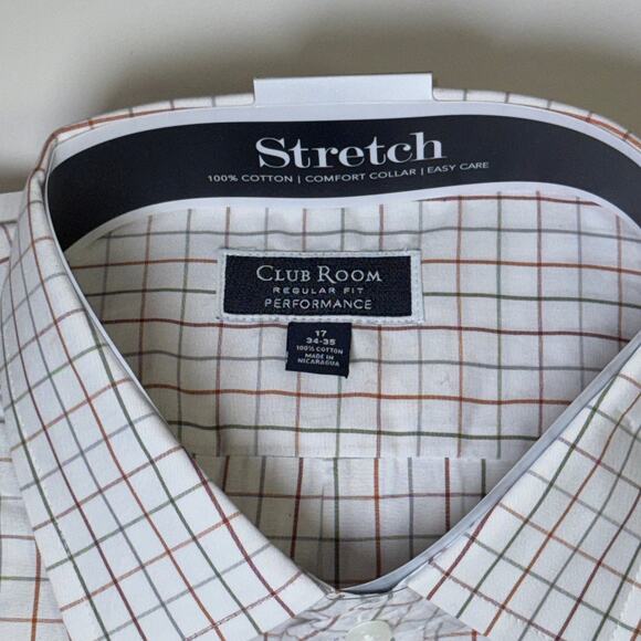 Club Room Men's Window Plaid Dress Shirt, White/red/green 17 34/35 $60 - Picture 4 of 5